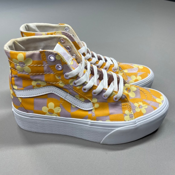 VANS Shoes Womens 8.5 purple orange checkerboard sk8-hi platform high top retro - Picture 2 of 14